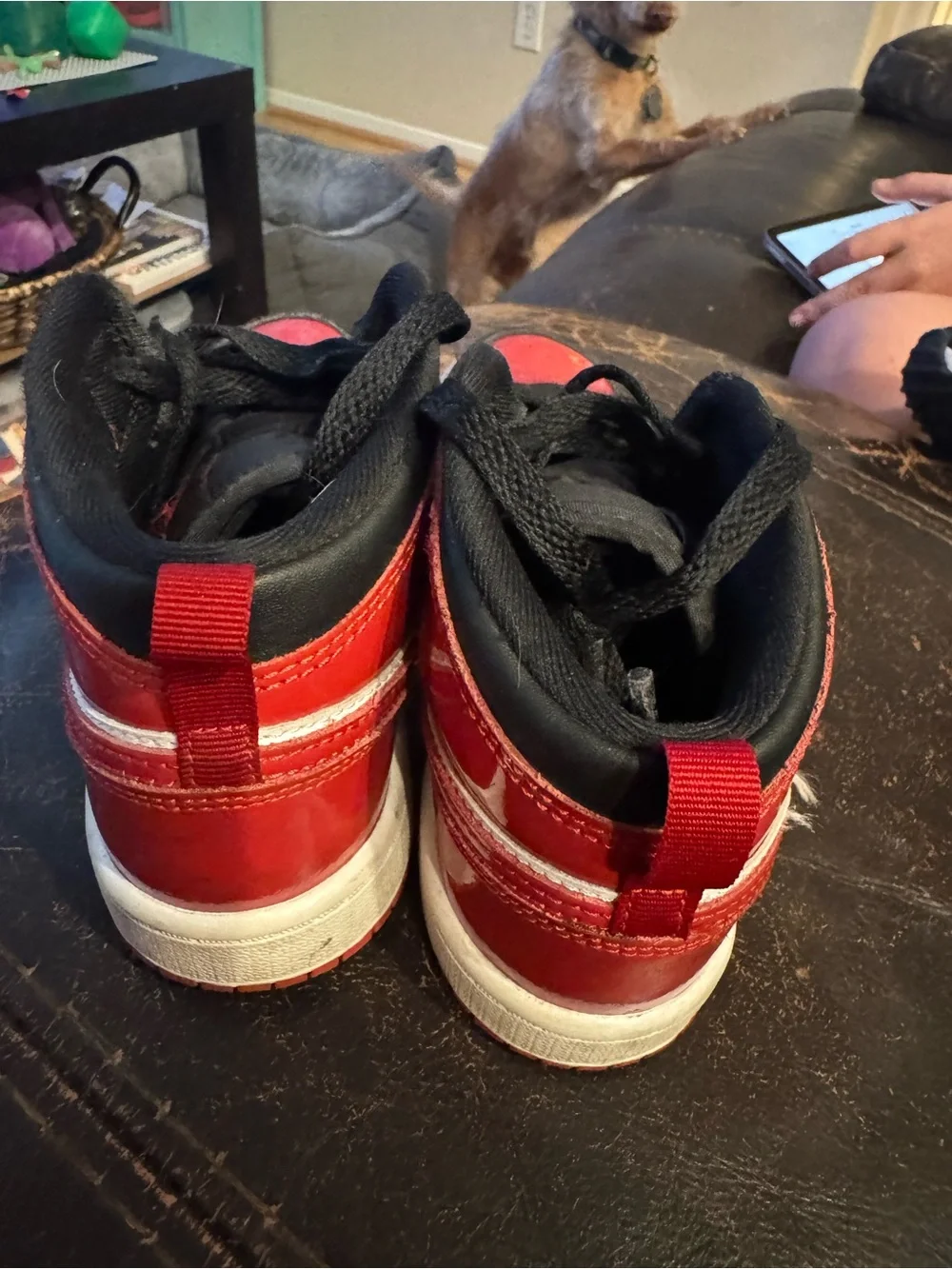 Jordan Kids High-Top Sneakers in Red, Black & White
